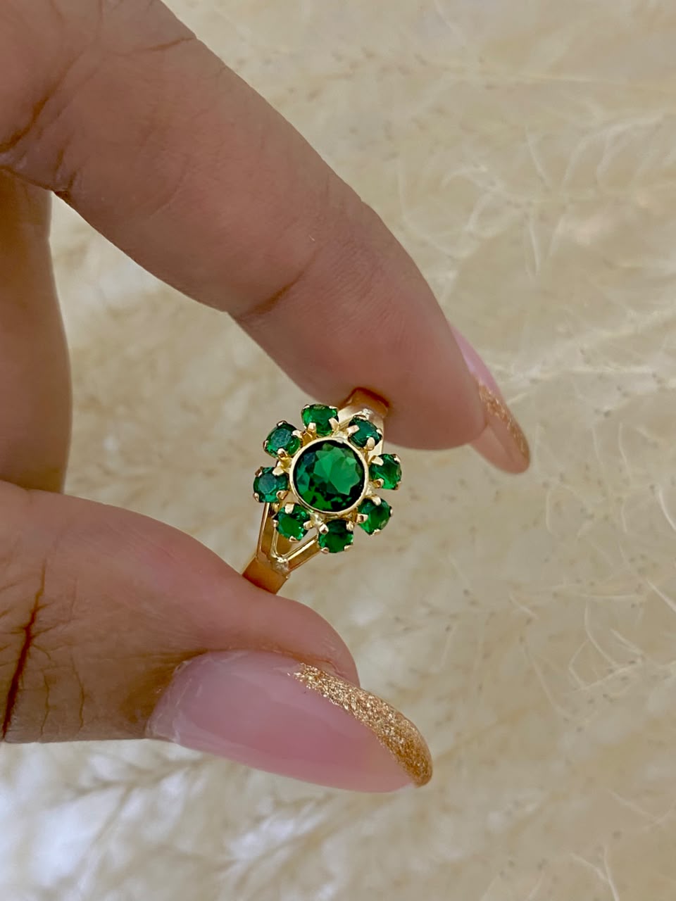 Anillo flor circon verde talla 6/5