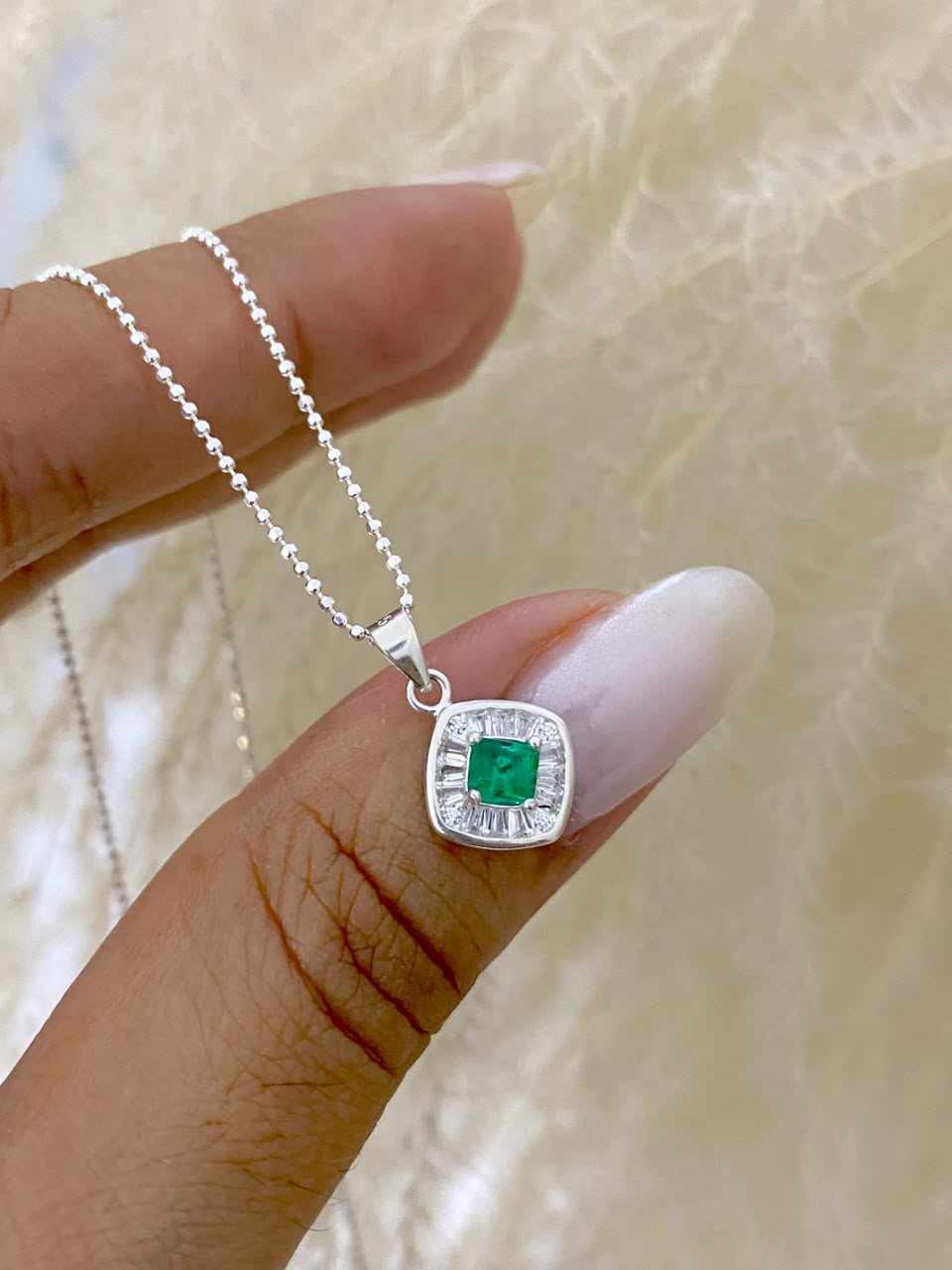 Dije Rombo esmeralda Octágono + cadena